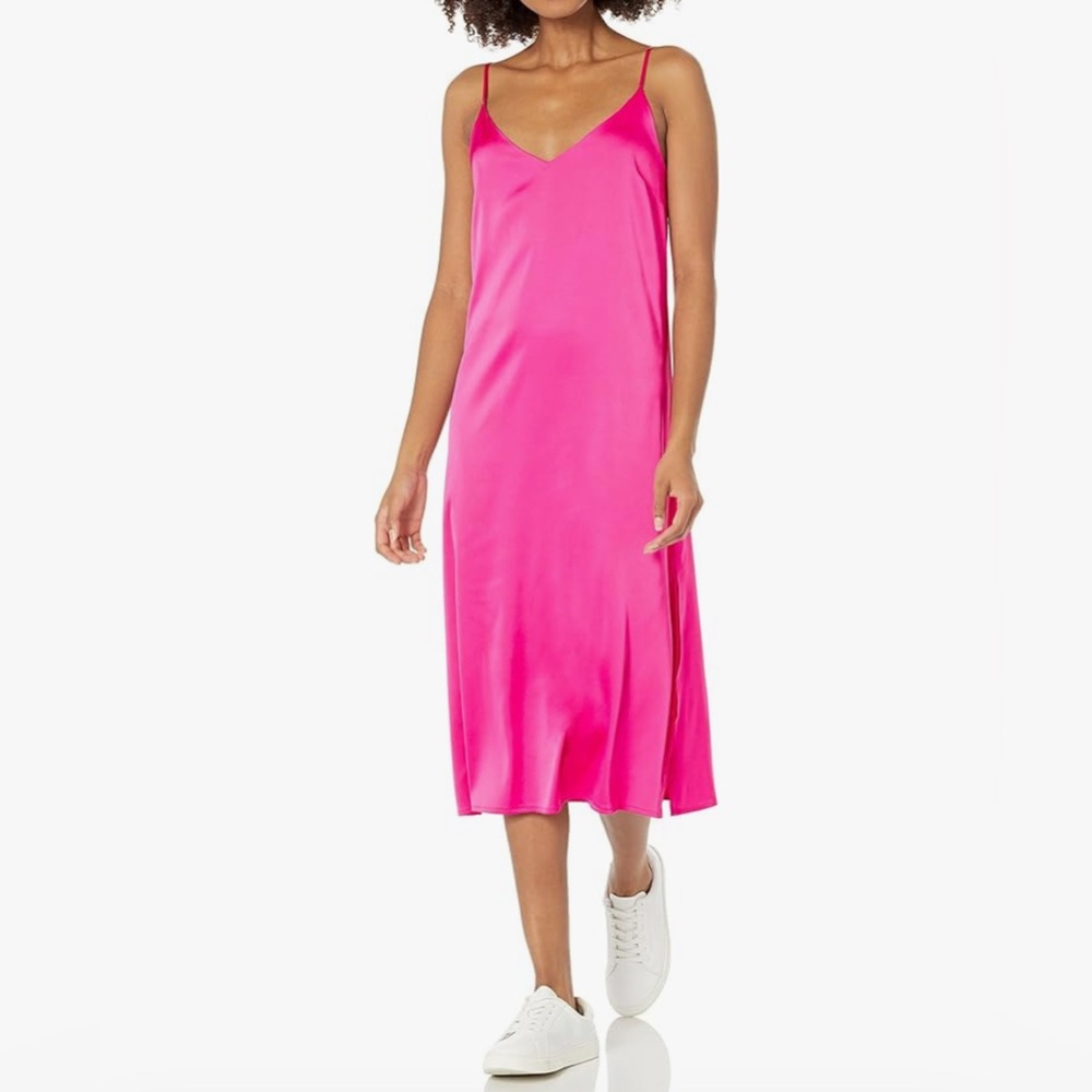 The Drop Ana Slip Dress S Hot Pink Satin Midi Dress Barbiecore Romance Vacation